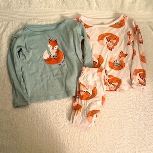 Fox Print Kids Pajamas Set - Blue and White 2T
